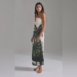JUAN DE DIOS Strapless, Linen, Palm Midi Dress. Size 0/2 per measurements. NWT.